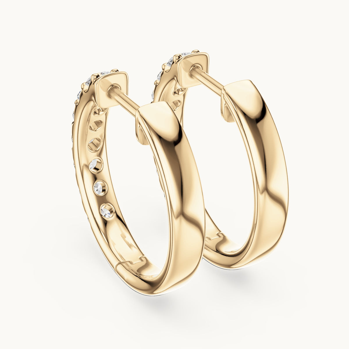 Round lab-grown diamond graduated hoop earrings in yellow gold, 0.70 CT TW, view 3