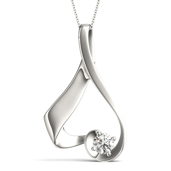 18K White Gold Round Diamond Solitaire Pendant
