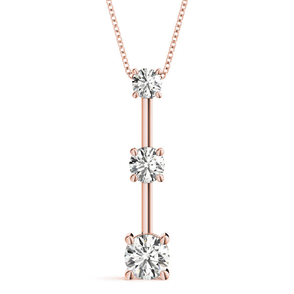 14K Rose Gold 1 ct Diamond Three-Stone Pendant Necklace