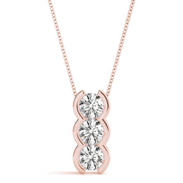 14K Rose Gold 1 CT Diamond 3-Stone Pendant