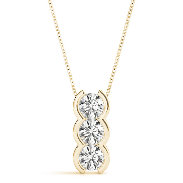 18K Yellow Gold 3-Stone 1 CT Diamond Pendant