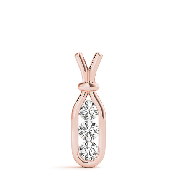 14K Rose Gold Diamond 3-Stone Pendant Necklace