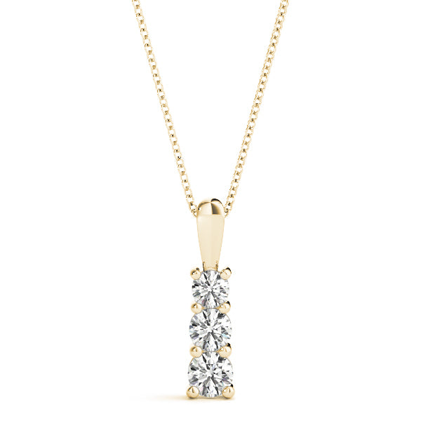 18K Yellow Gold Diamond Three Stone Pendant Necklace