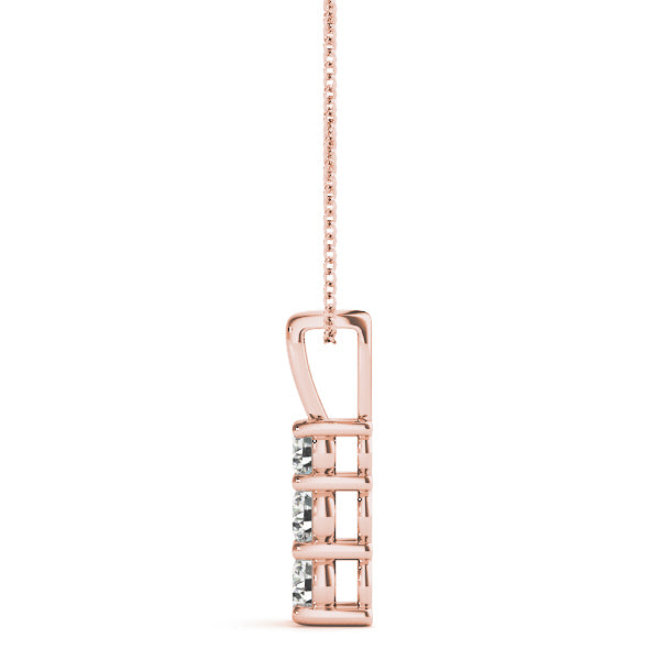 18K Rose Gold Diamond Three Stone Pendant Necklace