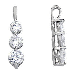 14K White Gold 1 CT Diamond Three Stone Pendant