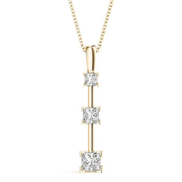 18K Yellow Gold Square Diamond Three-Stone Pendant