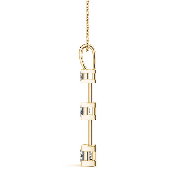18K Yellow Gold Square Diamond Three-Stone Pendant