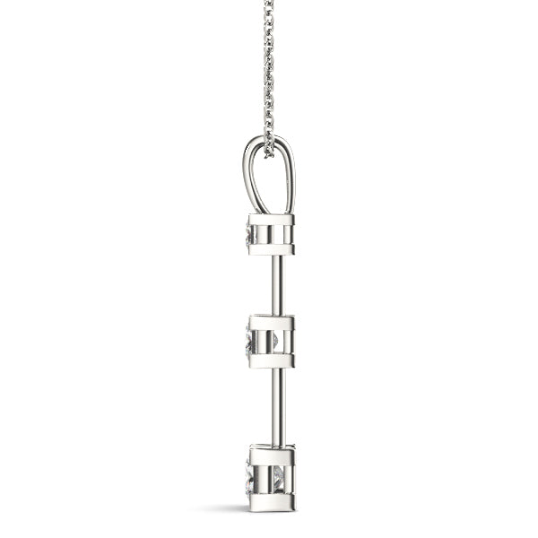 14K White Gold Square Diamond Three-Stone Pendant