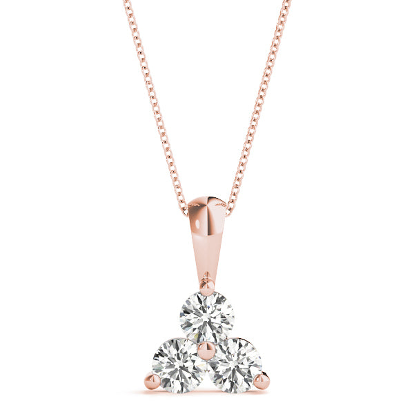 18K Rose Gold 1 ct Three Stone Diamond Pendant