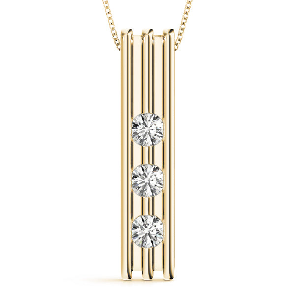 18K Yellow Gold Round Diamond 3-Stone Pendant