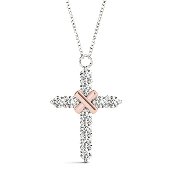 14K Rose Gold Diamond Cross Pendant