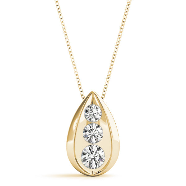 14K Yellow Gold 1 CT Diamond Three Stone Pendant