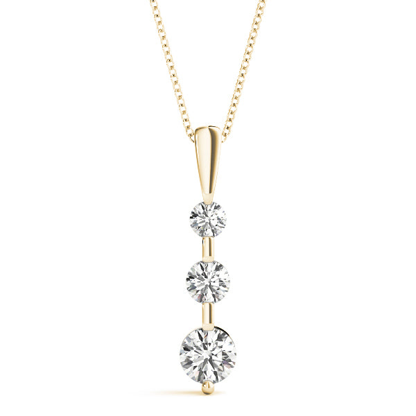 14K Yellow Gold Round Diamond Three-Stone Pendant