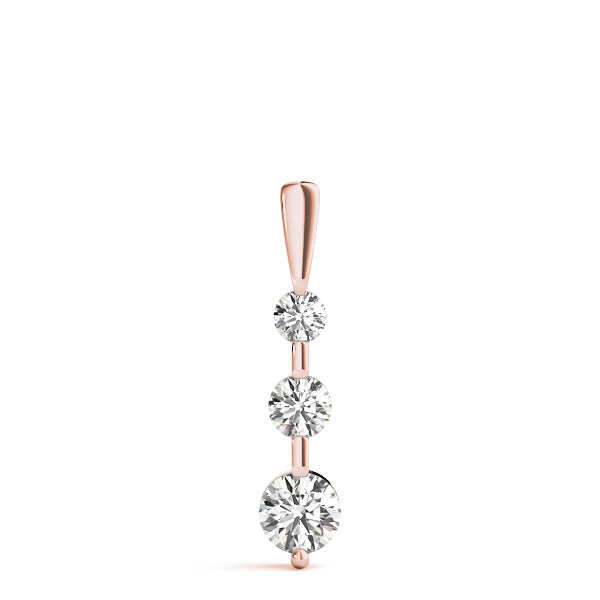 14K Rose Gold Diamond Three Stone Pendant Necklace