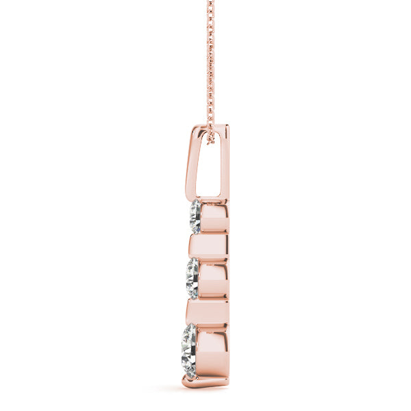 14K Rose Gold Diamond Three Stone Pendant Necklace