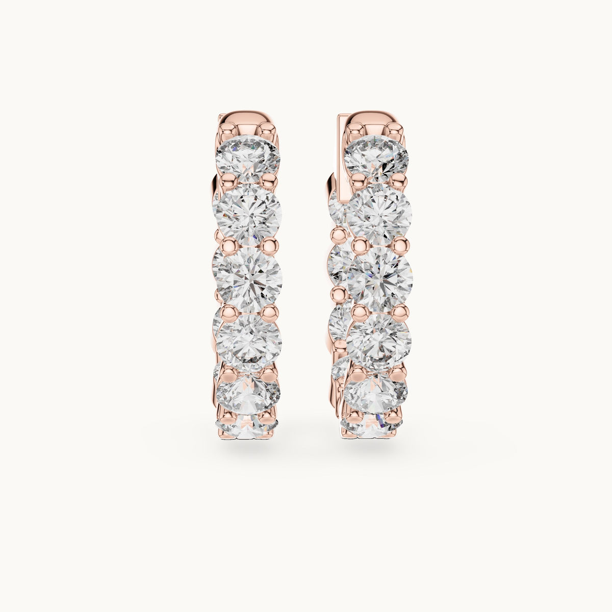 Round lab-grown diamond shared-prong hoop earrings in rose gold, 1.60 CT TW, view 4