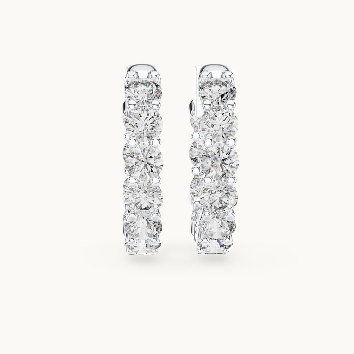 Round lab-grown diamond shared-prong hoop earrings in white gold, 1.60 CT TW, view 4