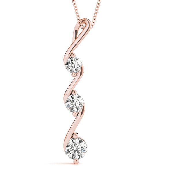 14K Rose Gold Diamond Three Stone Pendant 0.35ctw