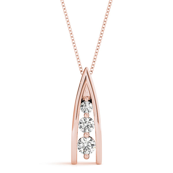 14K Rose Gold Round Diamond Three-Stone Pendant