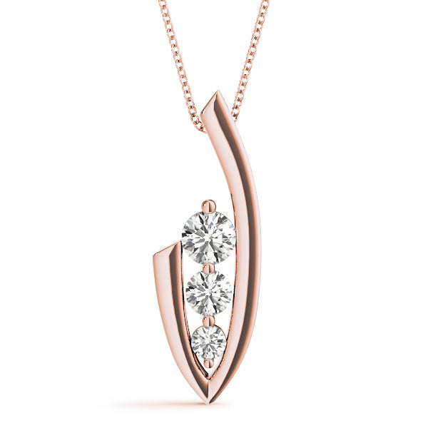 14K Rose Gold Round Diamond Three Stone Pendant
