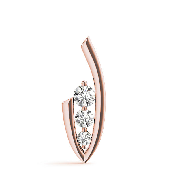 14K Rose Gold Round Diamond Three Stone Pendant