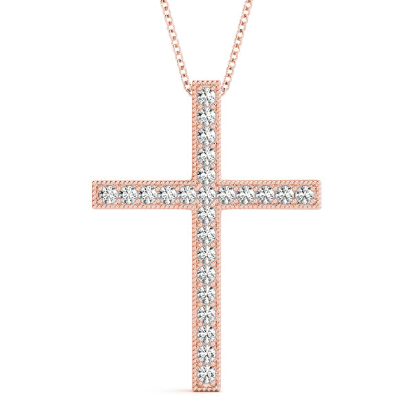 18K Rose Gold Diamond Cross Pendant