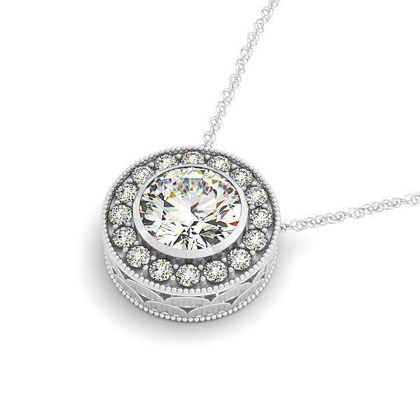 18K White Gold 1.16 ctw Diamond Halo Pendant