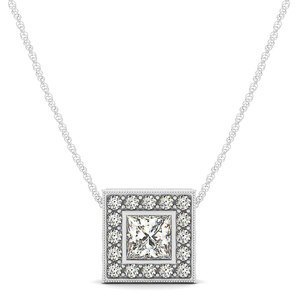 14K White Gold 1/5 ct Diamond Square Halo Pendant