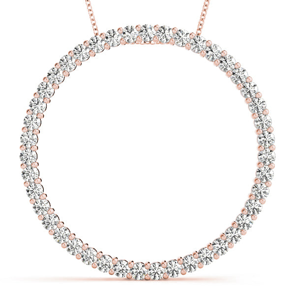 14K Rose Gold Round Diamond Circle Pendant