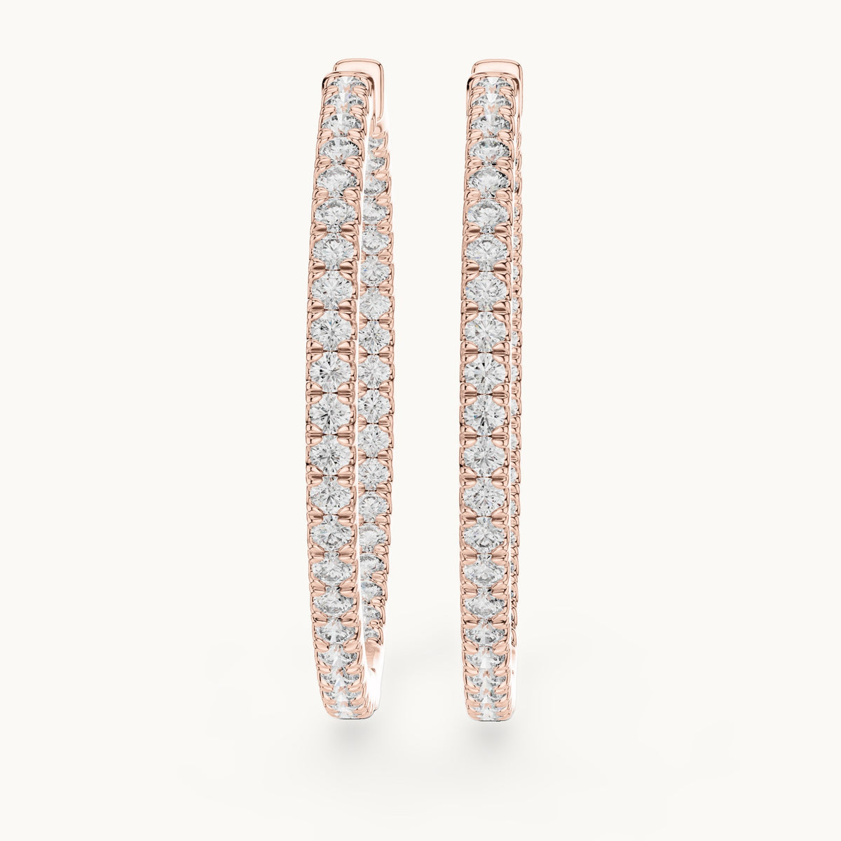 Round lab-grown diamond large inside-out pave hoop earrings in rose gold, 0.99 CT TW, view 1