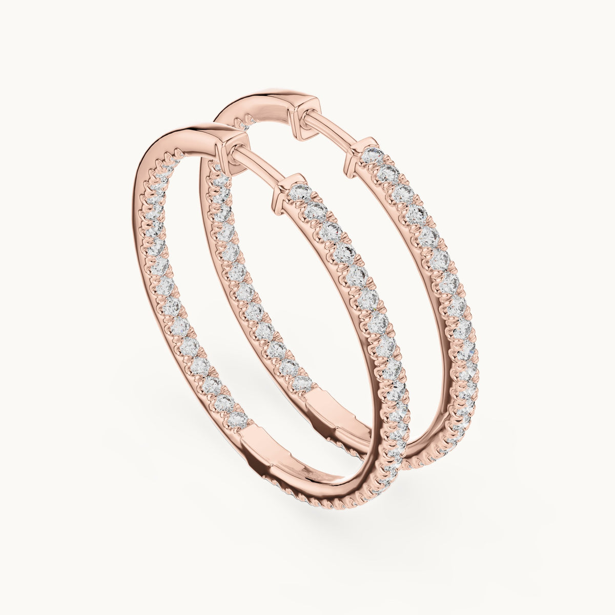 Round lab-grown diamond large inside-out pave hoop earrings in rose gold, 0.99 CT TW, view 2