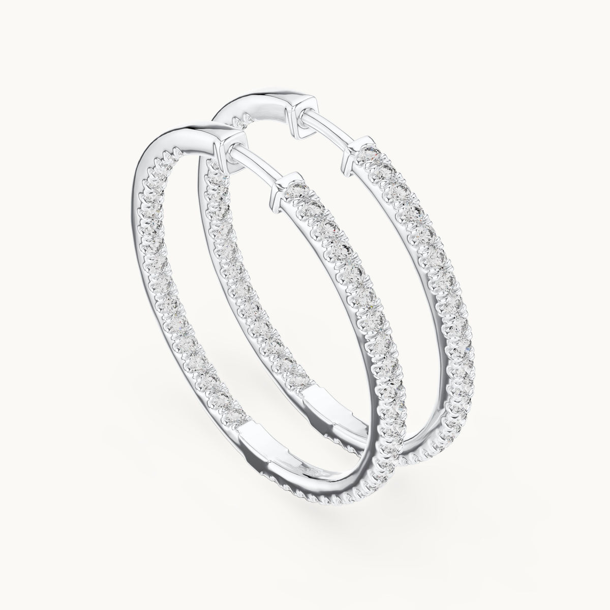 Round lab-grown diamond large inside-out pave hoop earrings in white gold, 0.99 CT TW, view 2
