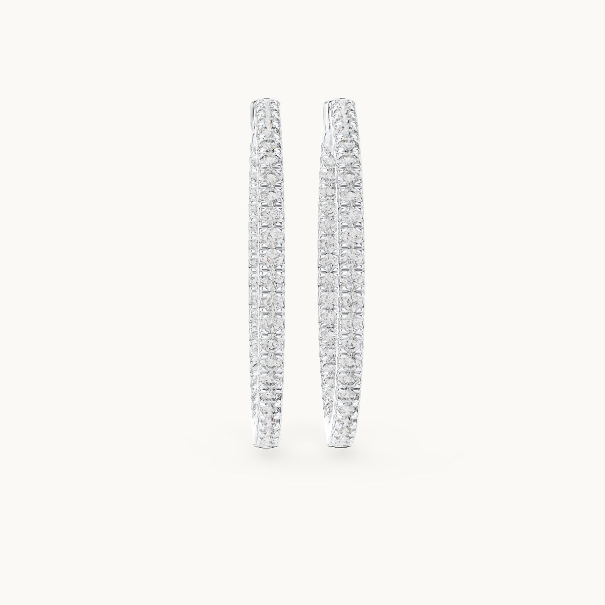 Round lab-grown diamond large inside-out pave hoop earrings in white gold, 0.99 CT TW, view 4