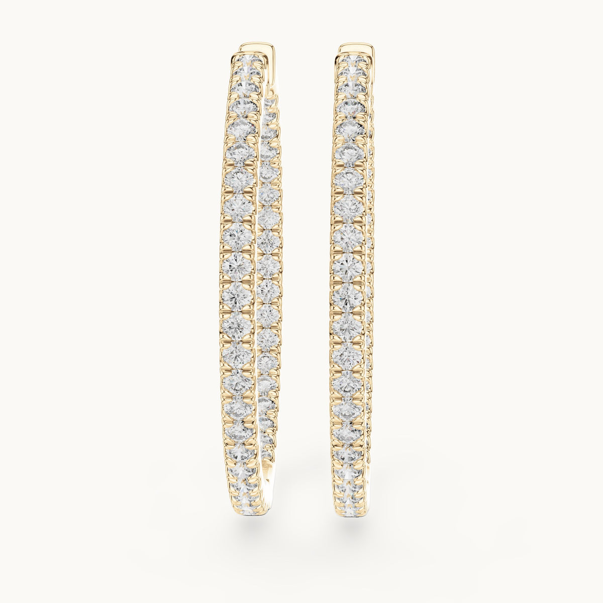 Round lab-grown diamond large inside-out pave hoop earrings in yellow gold, 0.99 CT TW, view 1