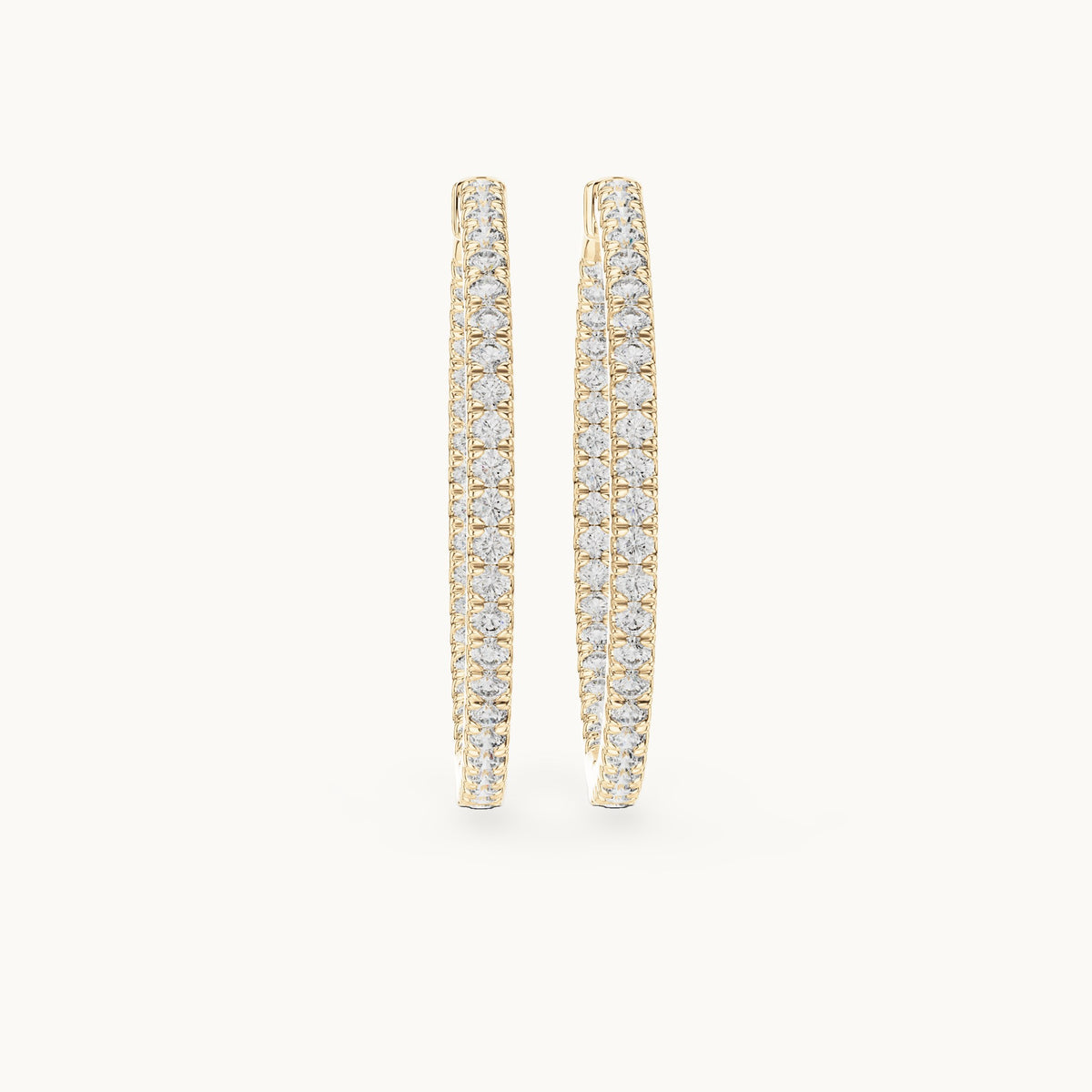 Round lab-grown diamond large inside-out pave hoop earrings in yellow gold, 0.99 CT TW, view 4