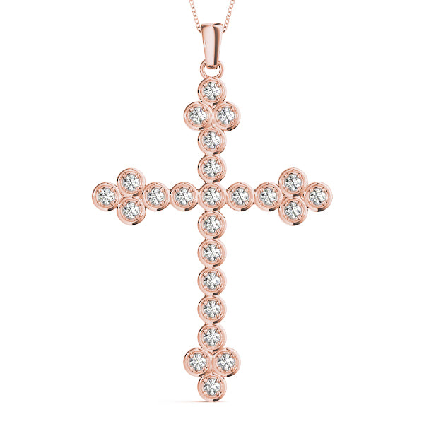 14K Rose Gold Diamond Cross Pendant