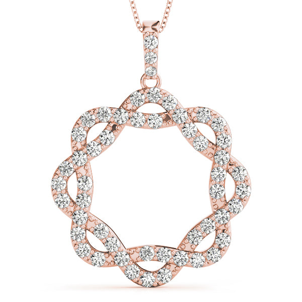 18K Rose Gold Round Diamond Circle Pendant