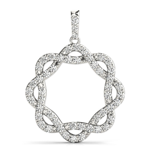 14K White Gold Round Diamond Circle Pendant