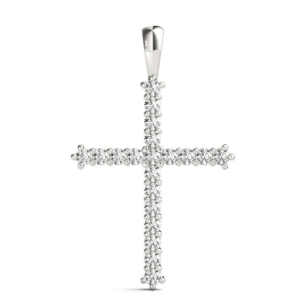 14K White Gold 1ctw Round Diamond Cross Pendant