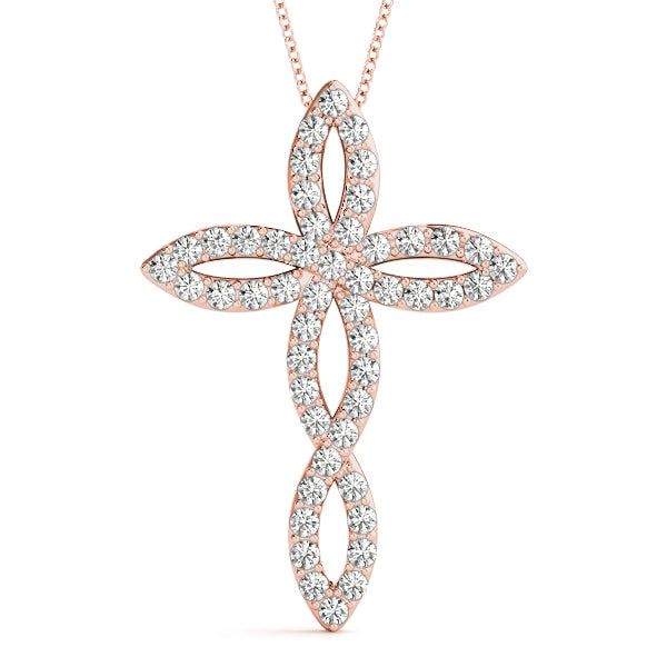 14K Rose Gold Diamond Cross Pendant