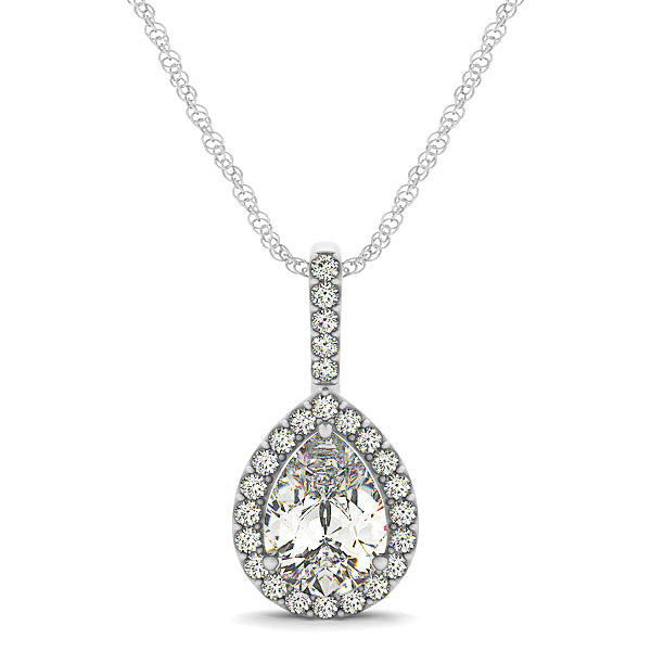 18K White Gold Pear Diamond Halo Pendant
