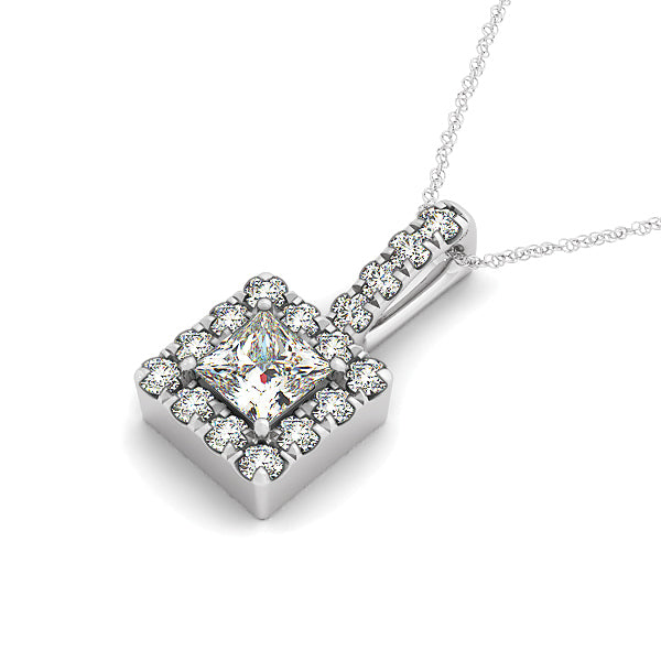 18K White Gold 1 ct Diamond Square Halo Pendant