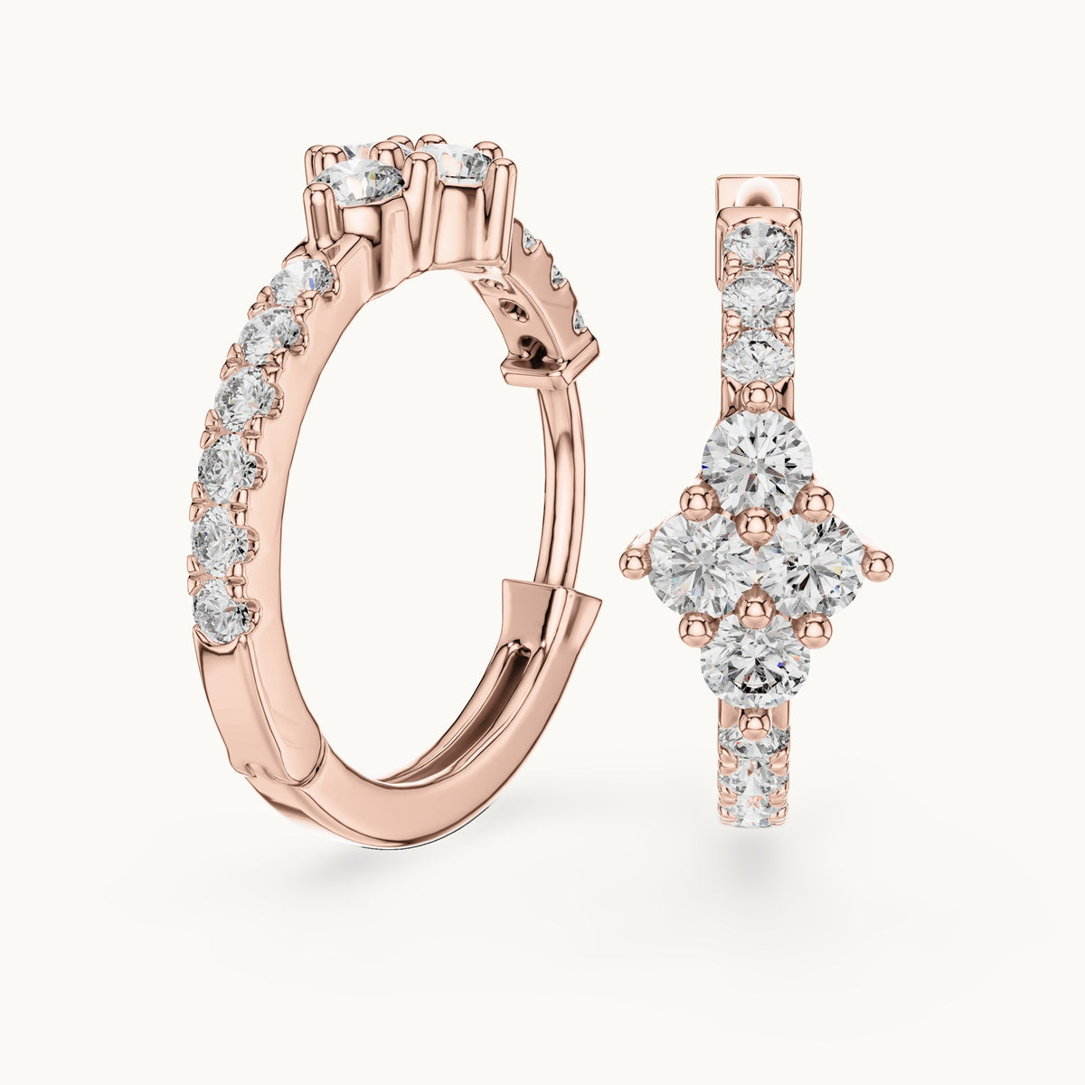 Round lab-grown diamond starburst huggie hoop earrings in rose gold, 0.536 CT TW, view 1