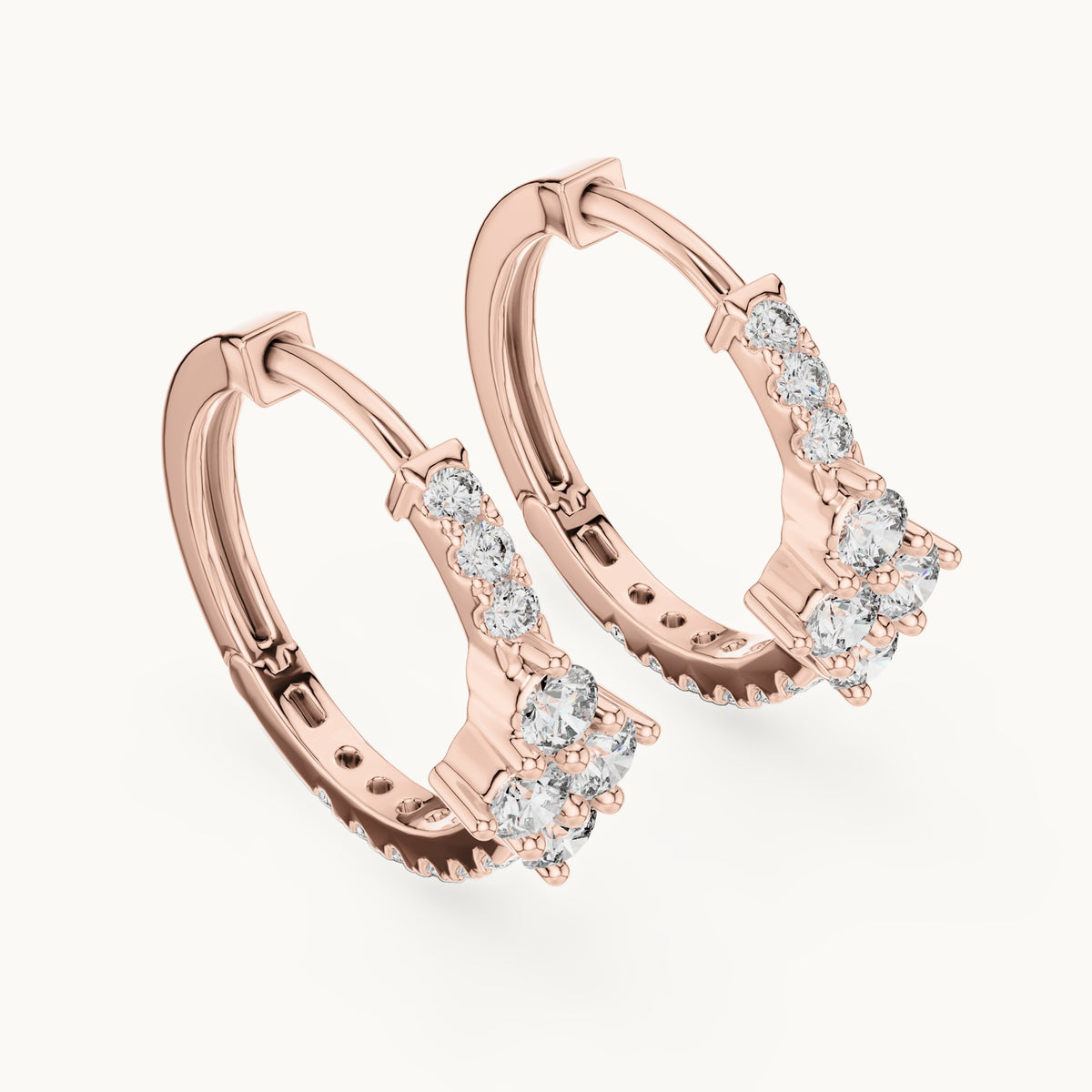Round lab-grown diamond starburst huggie hoop earrings in rose gold, 0.536 CT TW, view 2