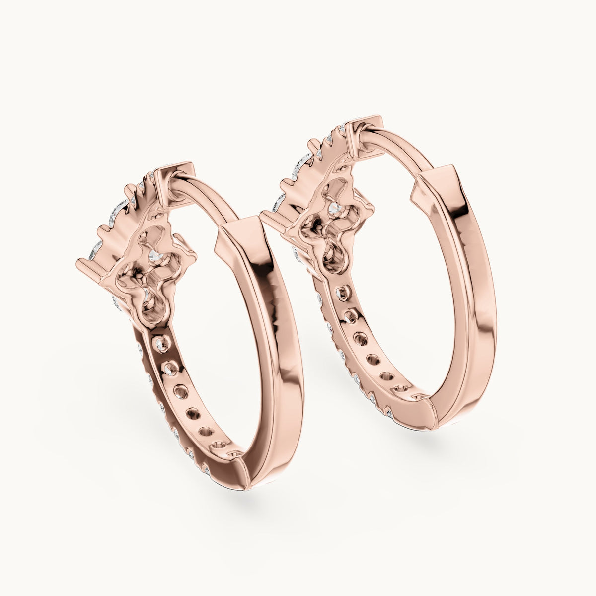 Round lab-grown diamond starburst huggie hoop earrings in rose gold, 0.536 CT TW, view 3