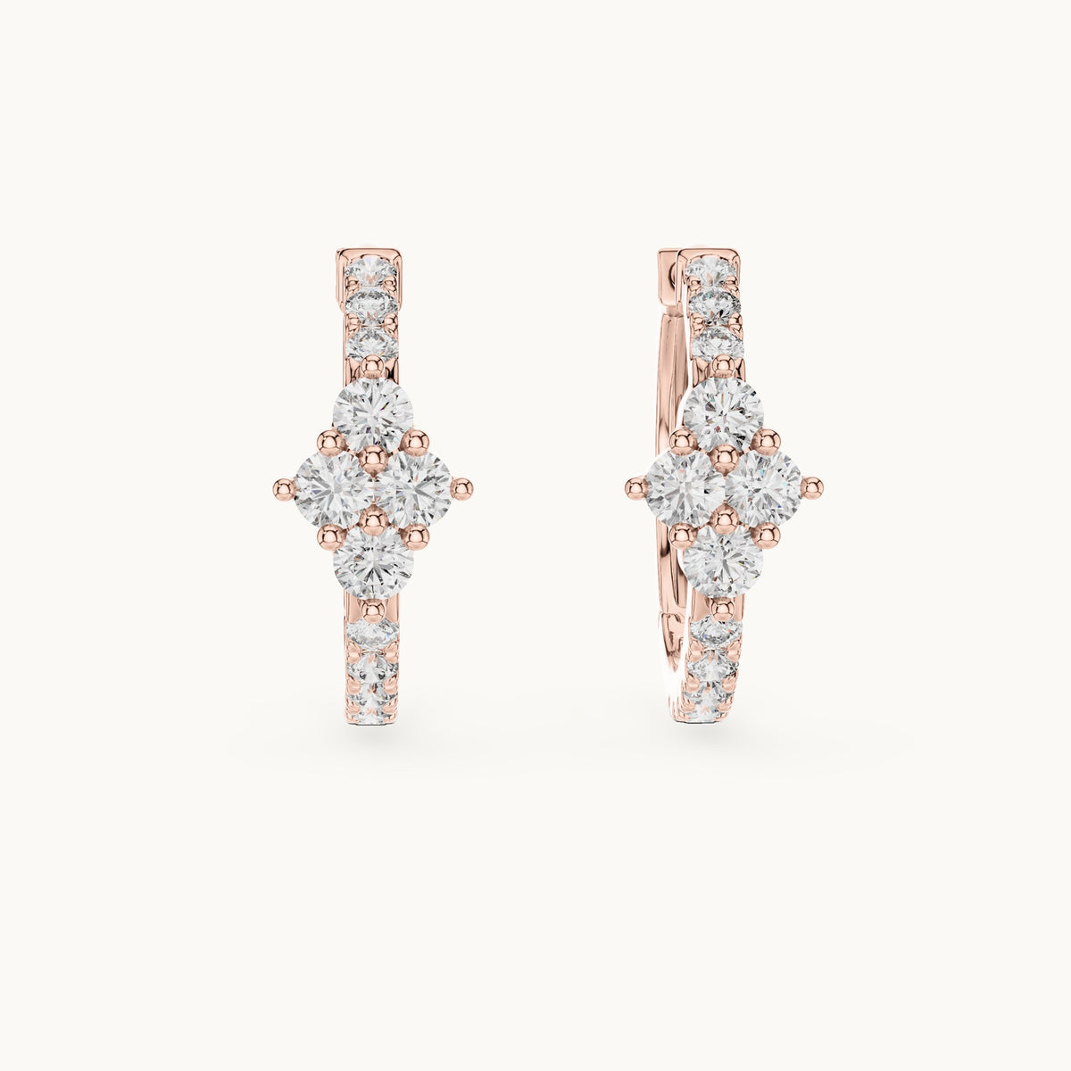 Round lab-grown diamond starburst huggie hoop earrings in rose gold, 0.536 CT TW, view 4
