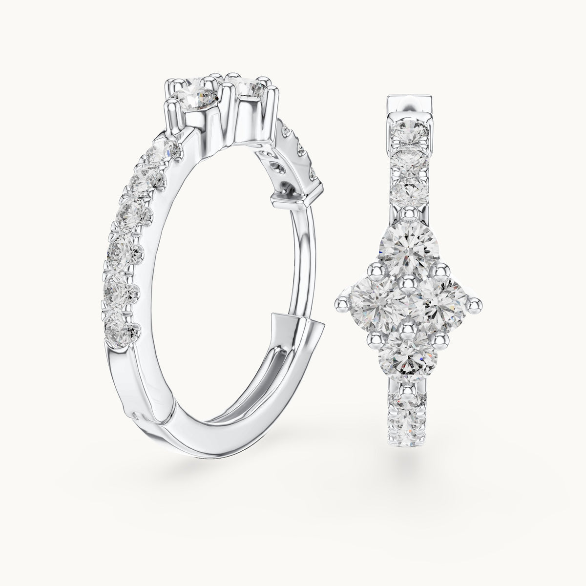 Round lab-grown diamond starburst huggie hoop earrings in white gold, 0.536 CT TW, view 1
