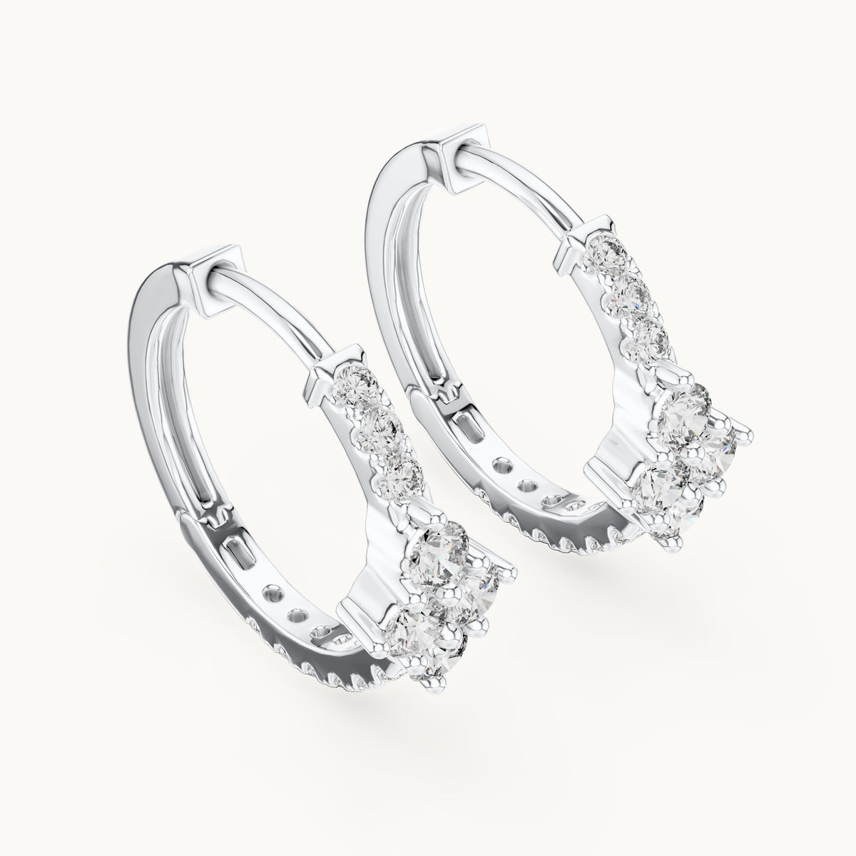 Round lab-grown diamond starburst huggie hoop earrings in white gold, 0.536 CT TW, view 2