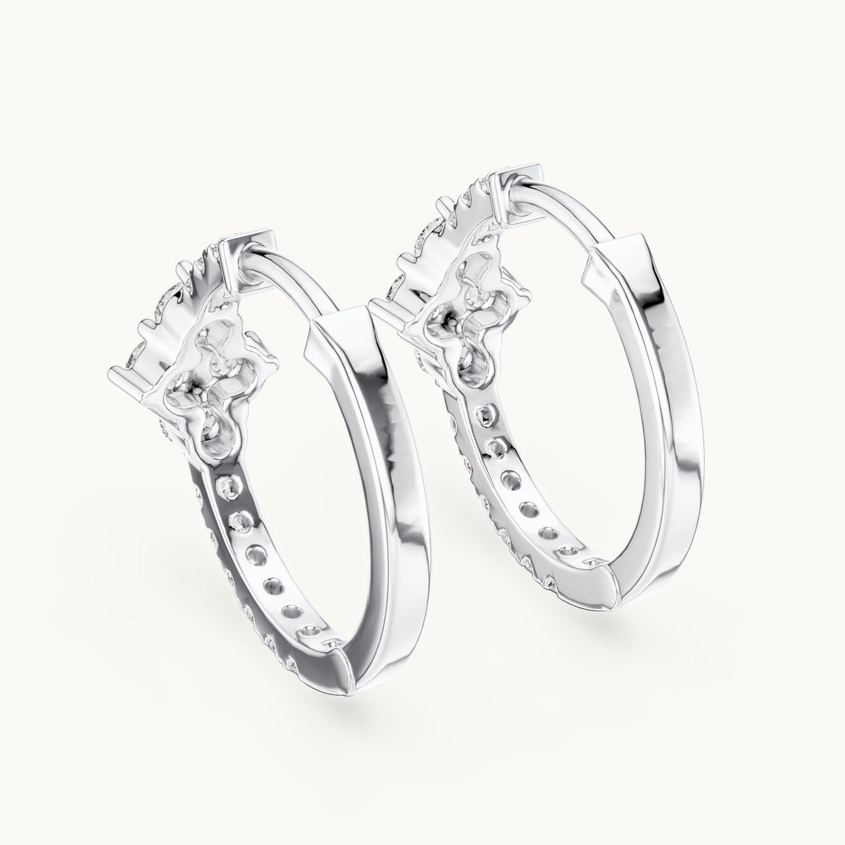 Round lab-grown diamond starburst huggie hoop earrings in white gold, 0.536 CT TW, view 3
