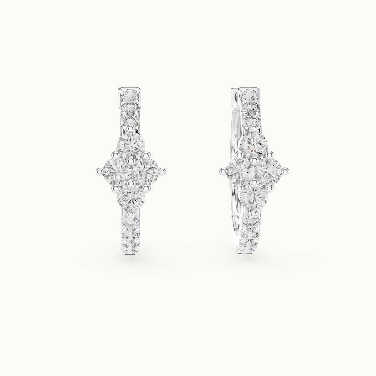 Round lab-grown diamond starburst huggie hoop earrings in white gold, 0.536 CT TW, view 4